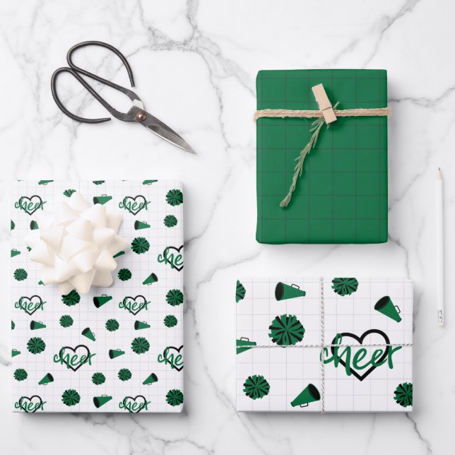 Grüne Hörer, Pom Poms, Megaphone Muster Geschenkpapier Set (Vorderseite)