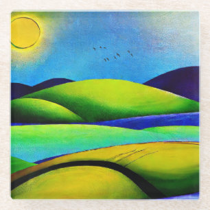 Grüne Hügel Landschaft Glasuntersetzer