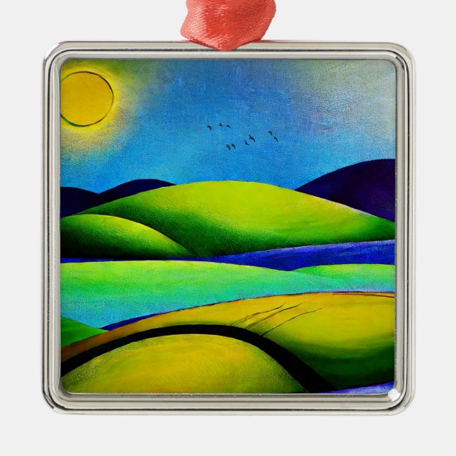 Grüne Hügel Landschaft Ornament Aus Metall (Vorne)