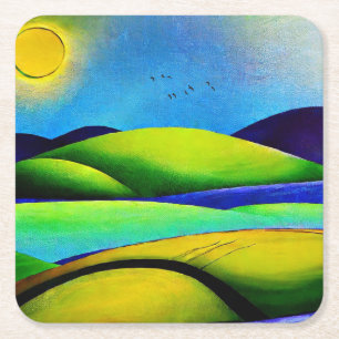 Grüne Hügel Landschaft Rechteckiger Pappuntersetzer