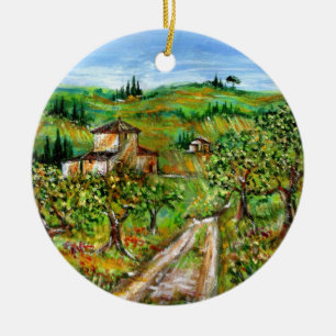 GRÜNE HÜGEL UND OLIVENBÄUME IN DER TUSKANISCHEN LA KERAMIK ORNAMENT
