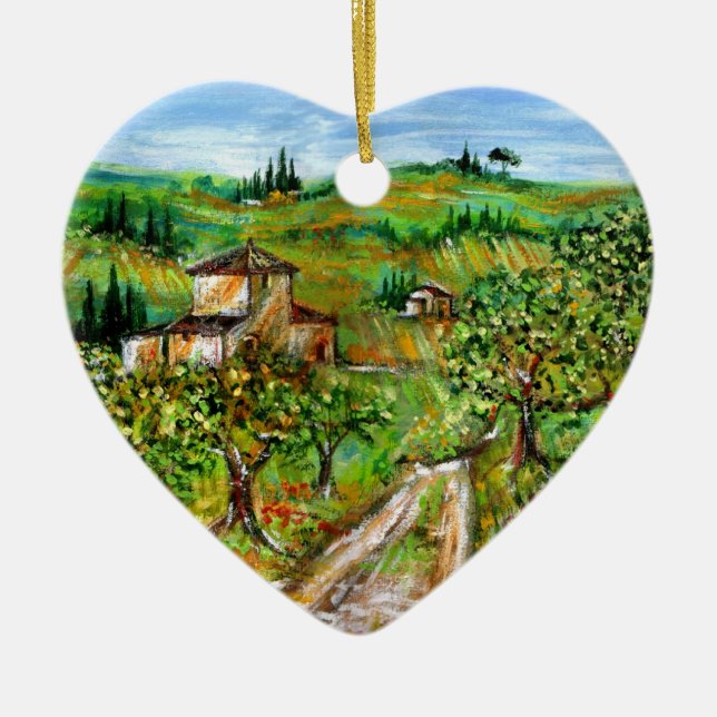 GRÜNE HÜGEL UND OLIVENBÄUME IN DER TUSKANISCHEN LA KERAMIKORNAMENT (Vorne)