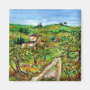GRÜNE HÜGEL UND OLIVENBÄUME IN TOSKANA-LANDSCHA MAGNET
