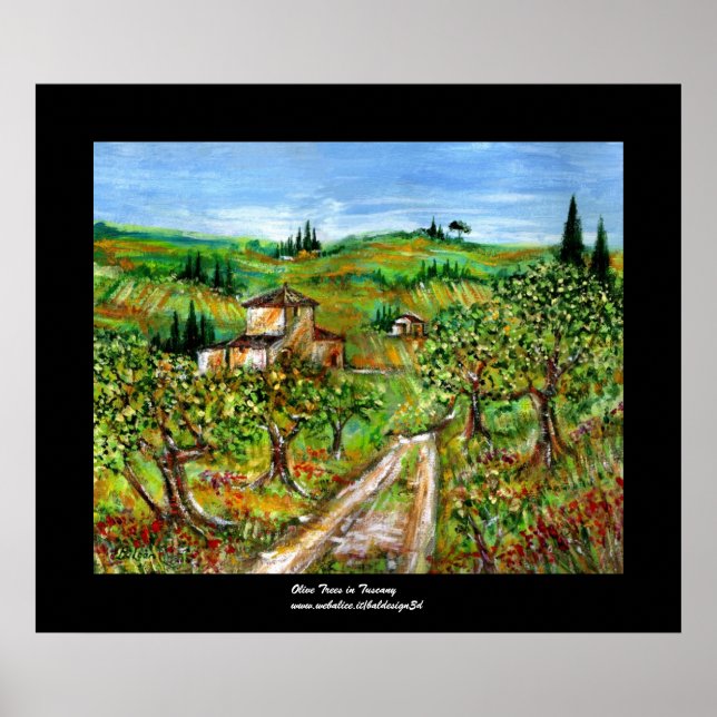 Grüne Hügel und Olivenbäume Landschaft Toskana Poster (Vorne)