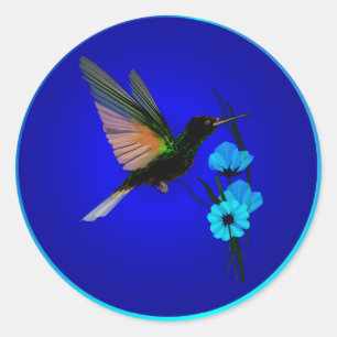 Grüne Hummingbird-blaue Blumen-Aufkleber Runder Aufkleber