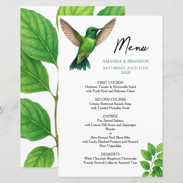 Grüne Hummingbird Leafy Botanische Hochzeit an der (Vorne/Hinten)
