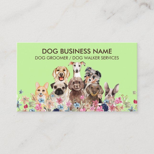 Grüne Hunde Boutique Heimtiertiere Welpen Visitenkarte (Vorderseite)