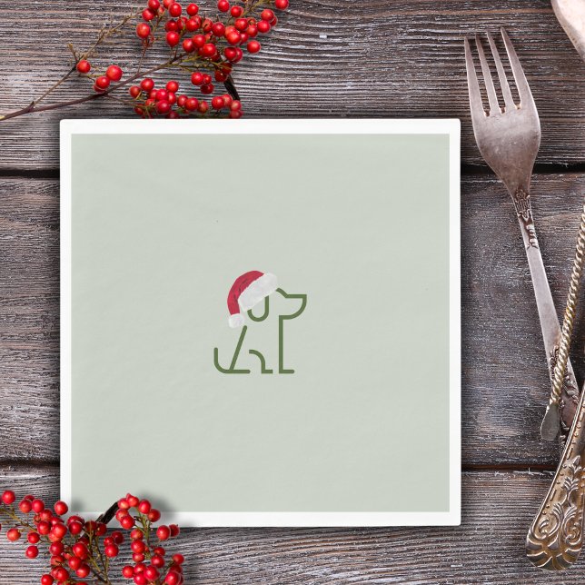 Grüne Hunde-Kontur mit Weihnachtsmannmütze Serviette (Throwing a holiday party? Matching cups, napkins, and  plates are perfect a perfectly festive!!)