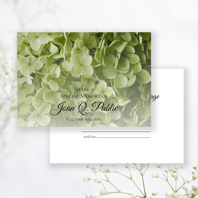 Grüne Hydrangea-Blüte teilen eine Gedächtnisbeerdi Mitteilungskarte (Von Creator hochgeladen)