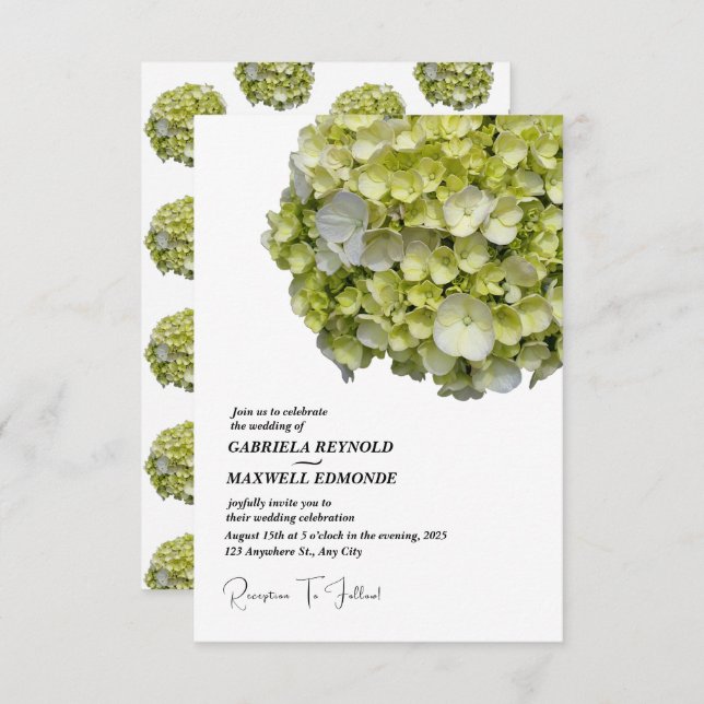 Grüne Hydrangea-Hochzeit Einladung (Vorne/Hinten)