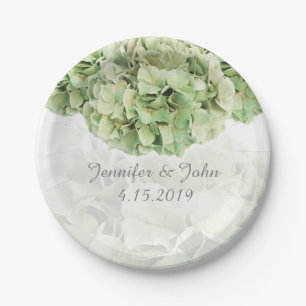 Grüne Hydrangea-Hochzeitszettel Pappteller