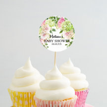 Grüne Hydrangea Rosa Blumensträuße Cupcake Toppers