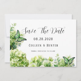 Grüne Hydrangea-Schmetterlinge speichern die Datum Einladung