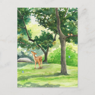 Grüne Illustrierte Naturfarbe mit Hirsch Postkarte