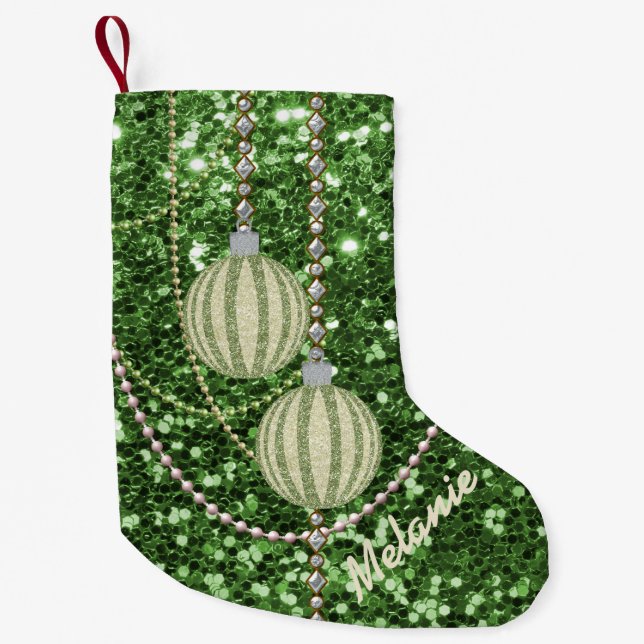 Grüne Imitate Glitzer Zierbälle Kleiner Weihnachtsstrumpf (Vorderseite)