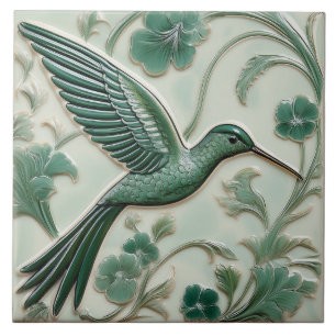 Grüne Imitate im Jugendstil Hummingbird R Fliese