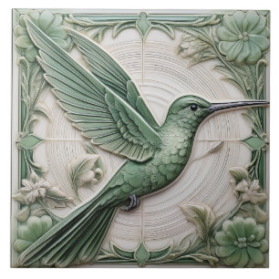 Grüne Imitate im Jugendstil Hummingbird R Fliese