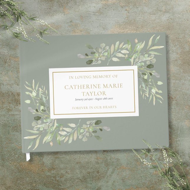 Grüne in der Gedächtnisfeier Gästebuch (Greenery In Loving Memory Memorial Funeral Guest Book)