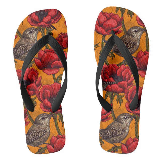 Grüne in einem roten Anemonengarten Flip Flops (Fußbett)
