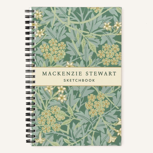 Grüne Jasmin-Botanik-Pattern-Skizzenbuch Notizbuch (Vorderseite)