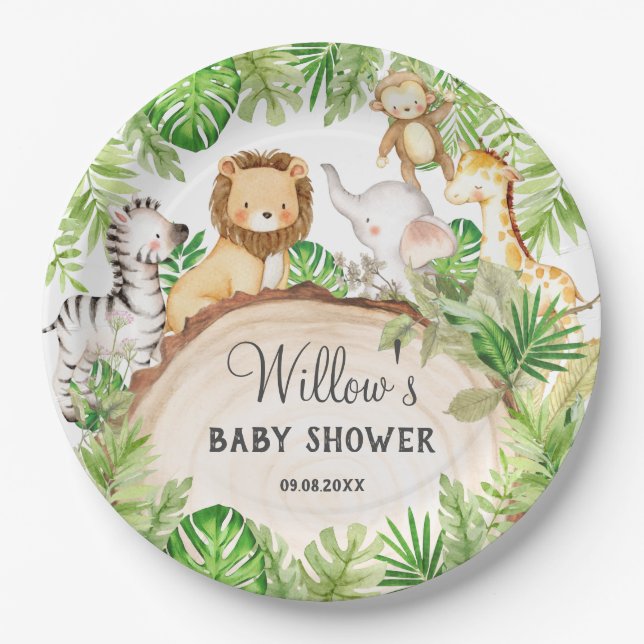 Grüne Jungle Animals Kinderdusche 1. Geburtstag Pappteller (Vorderseite)