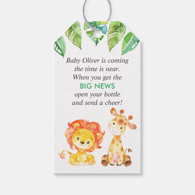 Grüne Jungle Tiere Baby Dusche Mini Flasche Gefall Geschenkanhänger (Vorderseite)