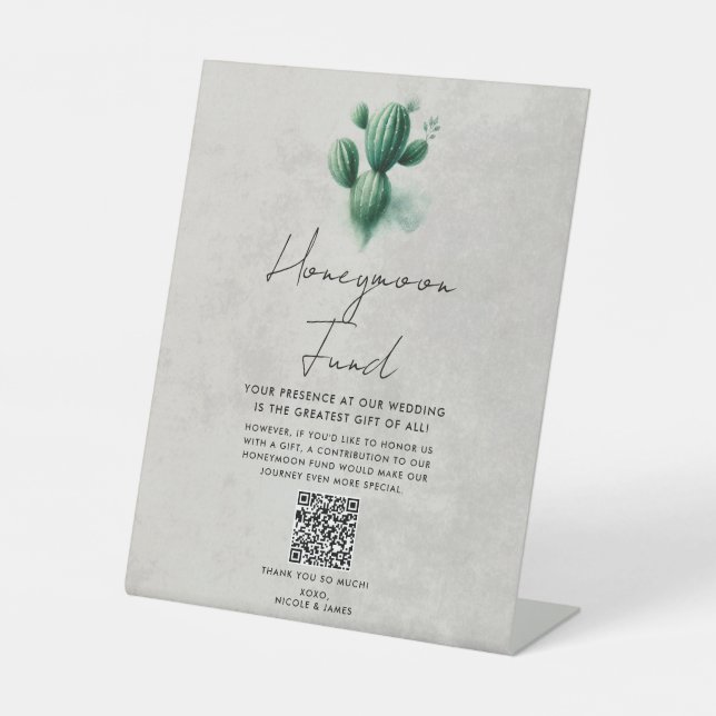 Grüne Kakteen Hochzeitsfonds Sockelschild (Vorderseite)