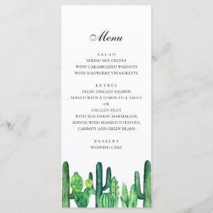Grüne Kakteen Hochzeitsmenü. Speisekarte Cacti Menükarte