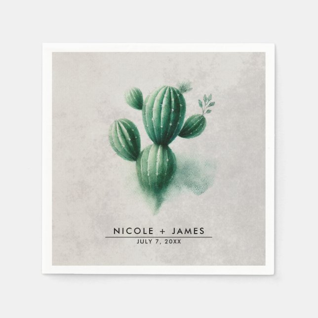 Grüne Kakteen Südwest Hochzeit Serviette (Vorderseite)