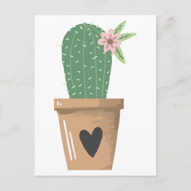 Grüne Kaktus Blume Liebe Herz Postkarte (Vorderseite)