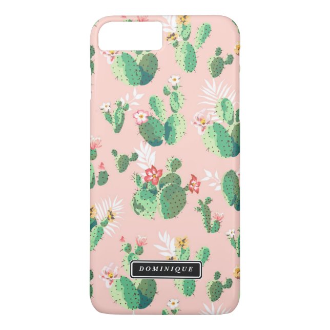 Grüne Kaktus Muster Pink iPhone Case (Rückseite)