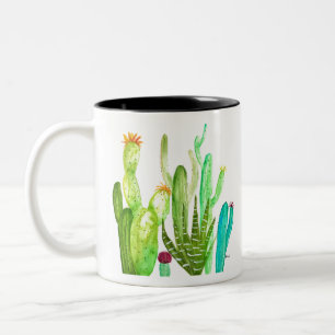 Grüne Kaktus-Sukkulente Wüsten-Wasserfarbe-Kakteen Zweifarbige Tasse