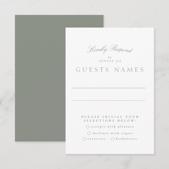 Grüne Kalligrafie-Hochzeit RSVP Karte (Vorne/Hinten)