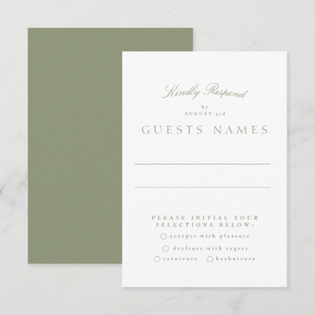 Grüne Kalligrafie-Hochzeit RSVP Karte (Vorne/Hinten)