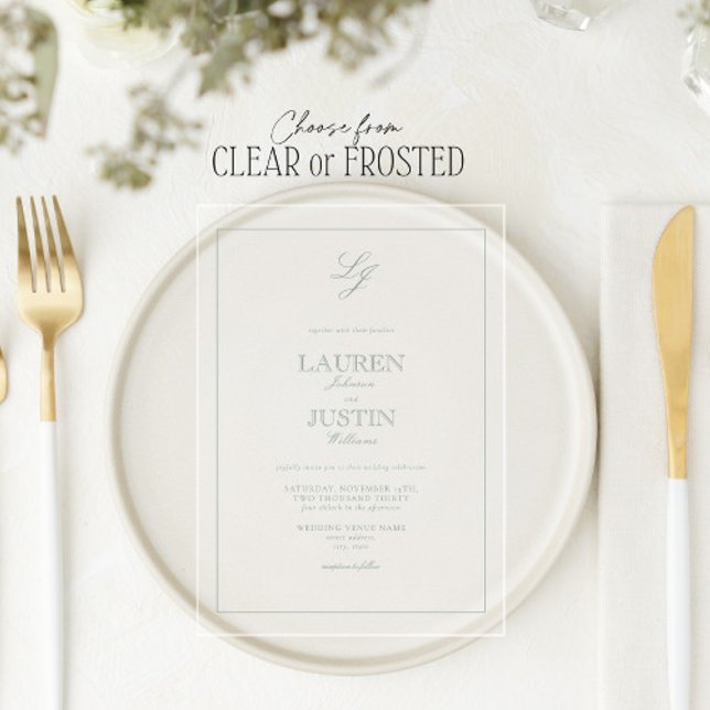 Grüne Kalligrafie-Monographie-Hochzeit Acryleinladungen (Von Creator hochgeladen)