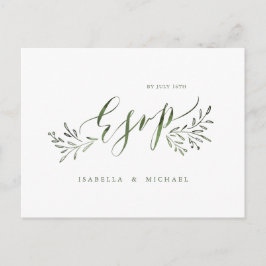 Grüne Kalligrafie rustikale Blumenhochzeit RSVP Einladungspostkarte