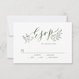 Grüne Kalligrafie rustikale Blumenhochzeit RSVP Karte