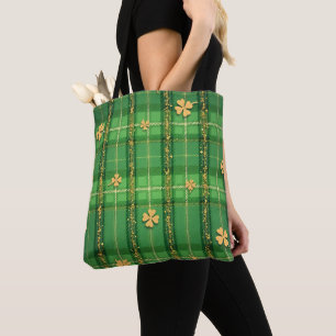 GRÜNE KARIERT MIT GOLD GLITZER AUSSEHEN KLEEBLÄTTE TASCHE