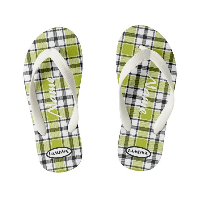 Grüne Karierte HAMbWG-Flip-Flops für Mädchen Kinderbadesandalen (Fußbett)