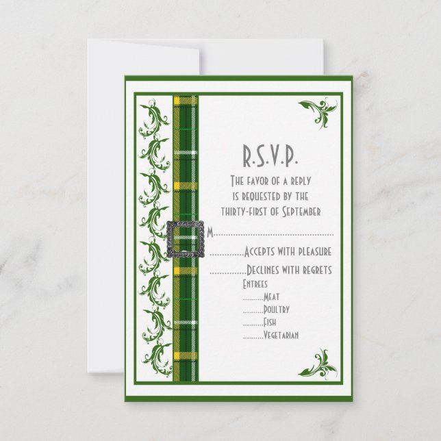 Grüne karierte Hochzeit R.S.V.P RSVP Karte (Vorderseite)