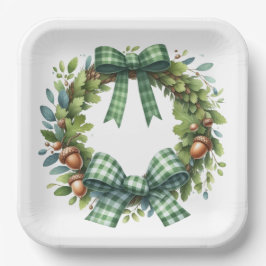 GRÜNE KARIERTE PATTERFALL-AUTUMN-THEMEN PAPPTELLER