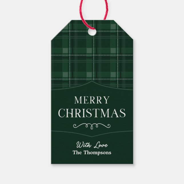 Grüne Karierte Personalisiert frohe Weihnachtsgesc Geschenkanhänger (Vorderseite)