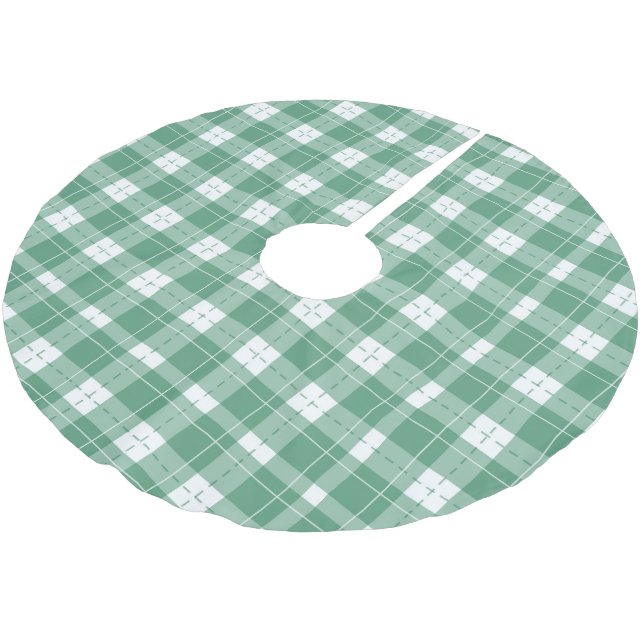 Grüne Karierte Weihnachtsbaumdecke. Polyester Weihnachtsbaumdecke (Schrägansicht)