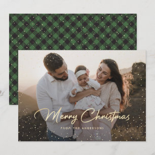 Grüne Karo-Goldfolie-Foto-Weihnachtskarten Feiertagskarte