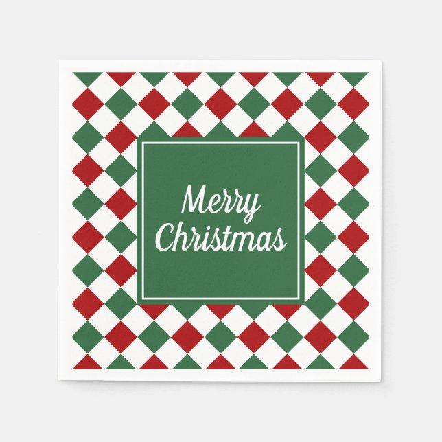 Grüne Karos feiern Weihnachten froh Serviette (Vorderseite)