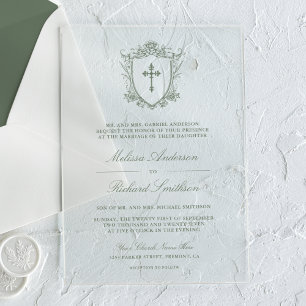 Grüne katholische Hochzeit auf viktorianischem Weg Acryleinladungen
