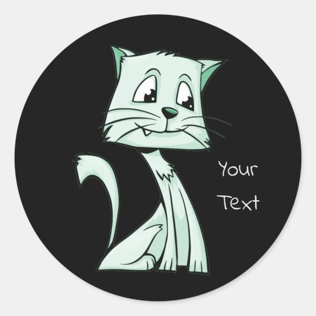 Grüne Katze Klassischer Rund Sticker (Vorderseite)