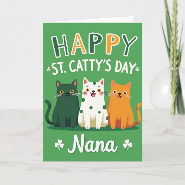 Grüne Katzen Glücklicher Tag Karte (Vorderseite)
