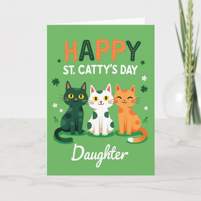 Grüne Katzen Muster Tochter Karte (Vorderseite)