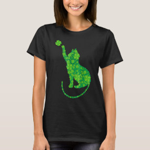 Grüne Katzensilhouette Shamrocks St. Patrick's Day T-Shirt
